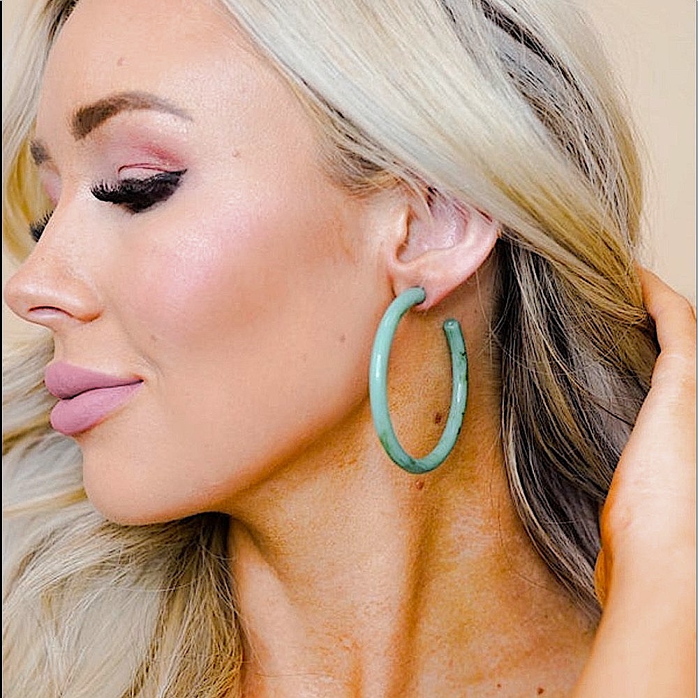 🆕🌿💚RUE27: ”GREEN” 55mm Marbled Resin Hoops